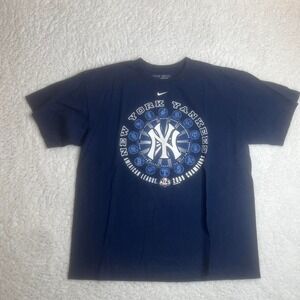 2009 New York Yankees men's‎ blue World Series Nike center check tshirt L